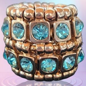 RING - Gold and blue  gemstone elastic ring